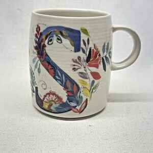 Anthropologie Starla M‎ Halfmann Initial Monogram Petal Palette Coffee Mug Cup